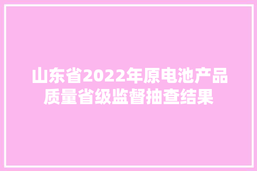 山东省2022年原电池产品质量省级监督抽查结果