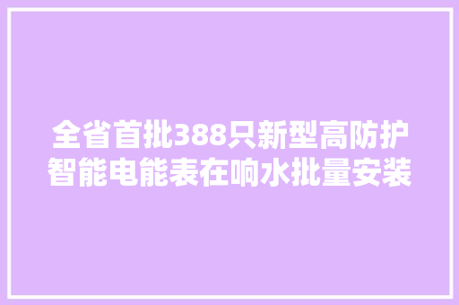 全省首批388只新型高防护智能电能表在响水批量安装