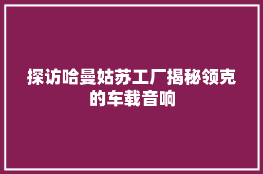 探访哈曼姑苏工厂揭秘领克的车载音响
