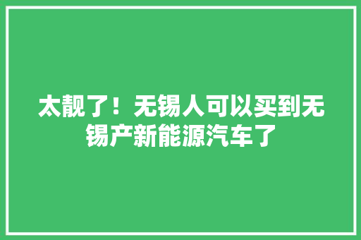太靓了！无锡人可以买到无锡产新能源汽车了