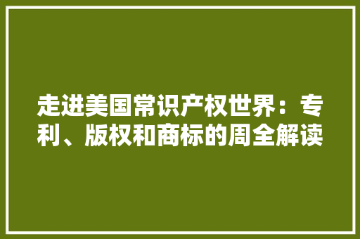 走进美国常识产权世界：专利、版权和商标的周全解读,知识产权贯标认证。