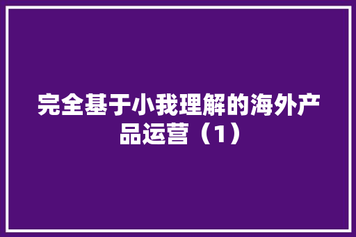 完全基于小我理解的海外产品运营（1）