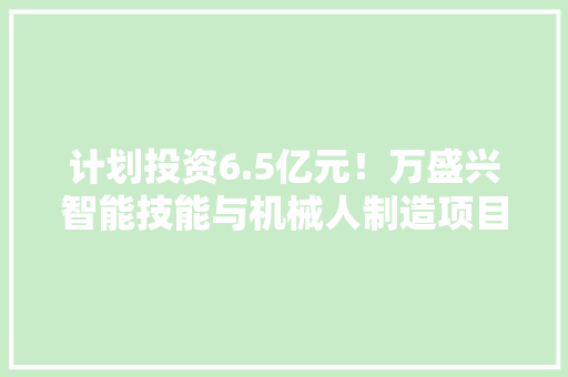 计划投资6.5亿元！万盛兴智能技能与机械人制造项目动工 计划投资6.5亿元！万盛兴智能技能与机械人制造项目动工 人工智能