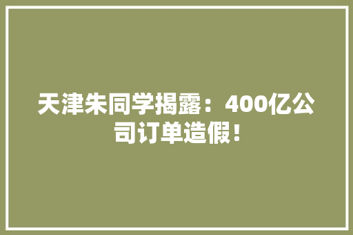 天津朱同学揭露：400亿公司订单造假！