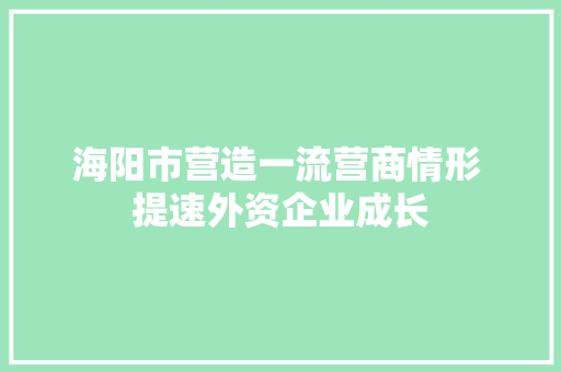 海阳市营造一流营商情形 提速外资企业成长