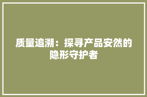 质量追溯：探寻产品安然的隐形守护者