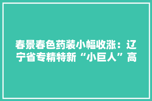 春景春色药装小幅收涨：辽宁省专精特新“小巨人”高柔性智能包装装备供应商