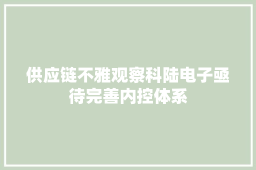 供应链不雅观察科陆电子亟待完善内控体系 供应链不雅观察科陆电子亟待完善内控体系 人工智能