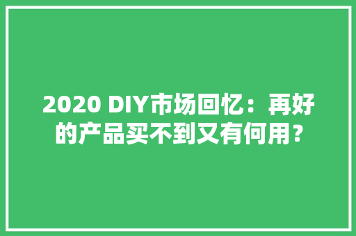 2020 DIY市场回忆：再好的产品买不到又有何用？ 2020 DIY市场回忆：再好的产品买不到又有何用？ 人工智能