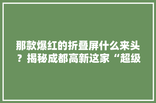 那款爆红的折叠屏什么来头？揭秘成都高新这家“超级工厂” 那款爆红的折叠屏什么来头？揭秘成都高新这家“超级工厂” 互联通信