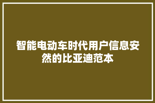 智能电动车时代用户信息安然的比亚迪范本 智能电动车时代用户信息安然的比亚迪范本 智能家居