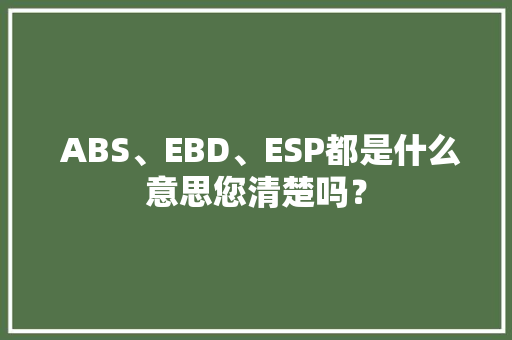  ABS、EBD、ESP都是什么意思您清楚吗？  ABS、EBD、ESP都是什么意思您清楚吗？ 人工智能