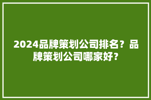 2024品牌策划公司排名？品牌策划公司哪家好？ 2024品牌策划公司排名？品牌策划公司哪家好？ 智能家居