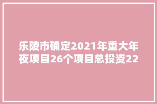 乐陵市确定2021年重大年夜项目26个项目总投资222亿元
