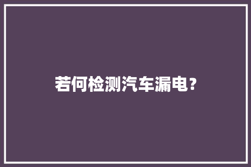 若何检测汽车漏电？
