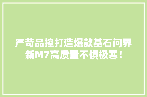 严苛品控打造爆款基石问界新M7高质量不惧极寒！