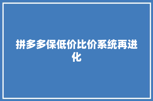 拼多多保低价比价系统再进化