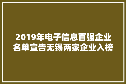 2019年电子信息百强企业名单宣告无锡两家企业入榜