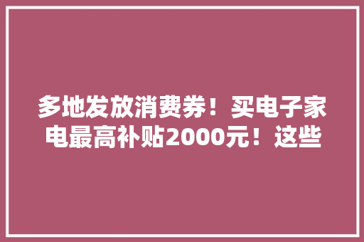 多地发放消费券！买电子家电最高补贴2000元！这些地方都行动了