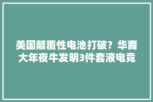 美国颠覆性电池打破？华裔大年夜牛发明3件套液电竟续航1600公里? 美国颠覆性电池打破？华裔大年夜牛发明3件套液电竟续航1600公里? 智能家居
