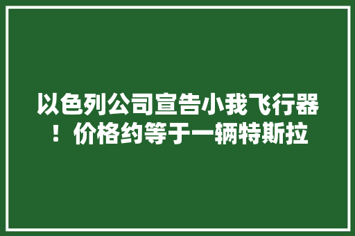以色列公司宣告小我飞行器！价格约等于一辆特斯拉