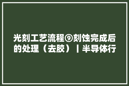光刻工艺流程⑨刻蚀完成后的处理（去胶）丨半导体行业
