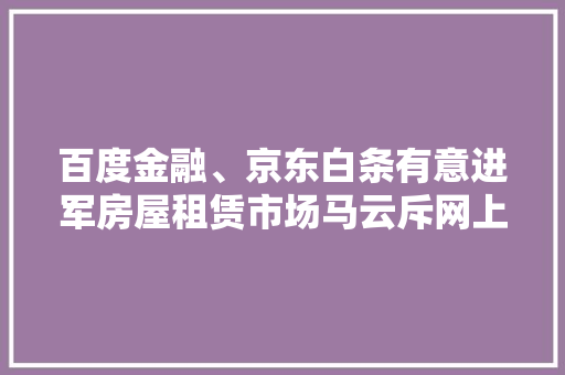 百度金融、京东白条有意进军房屋租赁市场马云斥网上评论无脑