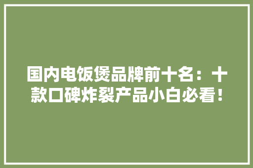 国内电饭煲品牌前十名：十款口碑炸裂产品小白必看！