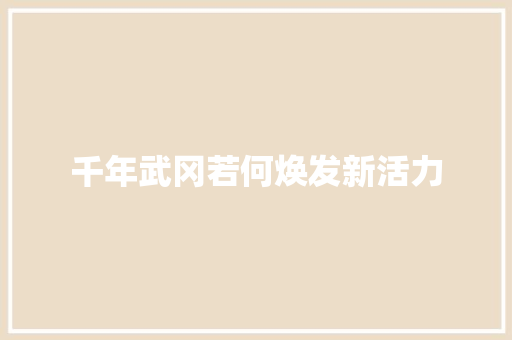 千年武冈若何焕发新活力