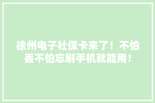徐州电子社保卡来了！不怕丢不怕忘刷手机就能用！ 徐州电子社保卡来了！不怕丢不怕忘刷手机就能用！ 人工智能