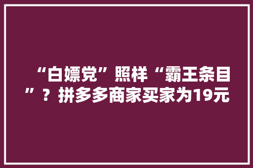 “白嫖党”照样“霸王条目”？拼多多商家买家为19元对簿公堂！
