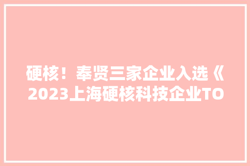 硬核！奉贤三家企业入选《2023上海硬核科技企业TOP100榜单》