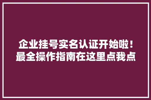 企业挂号实名认证开始啦！最全操作指南在这里点我点我点我！