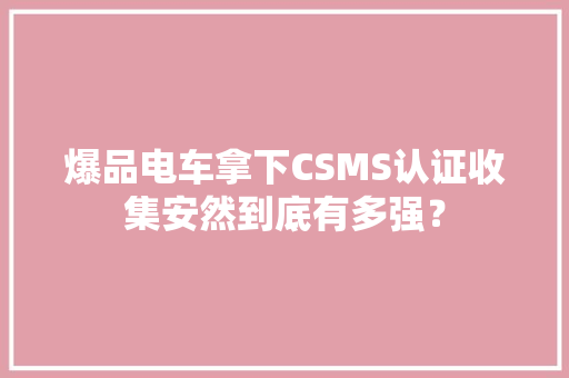 爆品电车拿下CSMS认证收集安然到底有多强？,汽车之家。