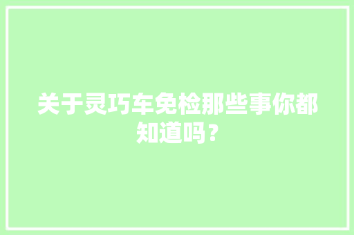 关于灵巧车免检那些事你都知道吗？