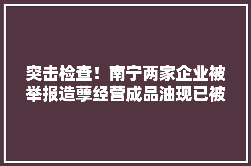 突击检查！南宁两家企业被举报造孽经营成品油现已被责令整改