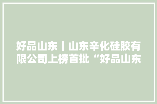 好品山东丨山东辛化硅胶有限公司上榜首批“好品山东”品牌