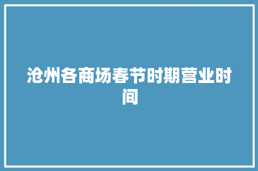 沧州各商场春节时期营业时间