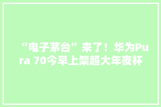 “电子茅台”来了！华为Pura 70今早上架超大年夜杯能当相机用？
