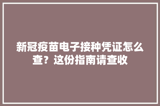 新冠疫苗电子接种凭证怎么查？这份指南请查收