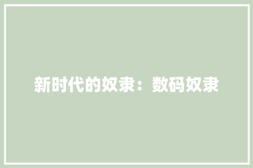 新时代的奴隶：数码奴隶,数码视讯。