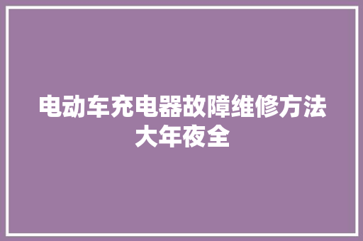 电动车充电器故障维修方法大年夜全
