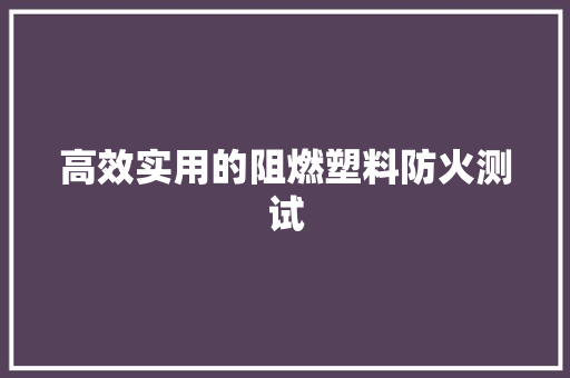 高效实用的阻燃塑料防火测试