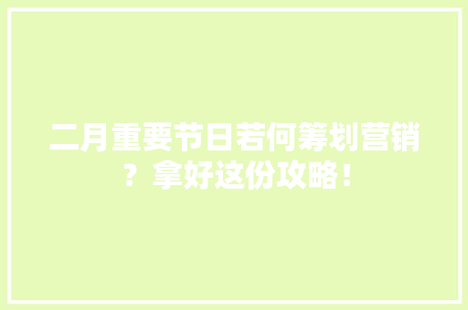 二月重要节日若何筹划营销？拿好这份攻略！