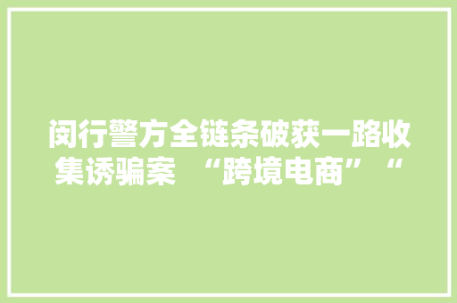 闵行警方全链条破获一路收集诱骗案  “跨境电商”“天资证实”“进货渠道”一切都是假的……