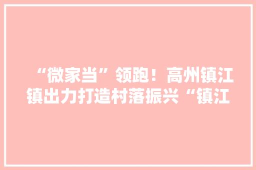 “微家当”领跑！高州镇江镇出力打造村落振兴“镇江样板”