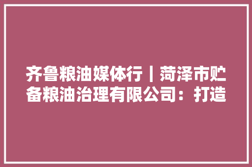 齐鲁粮油媒体行｜菏泽市贮备粮油治理有限公司：打造智能化信息平台 实现贮备粮“透明”监管