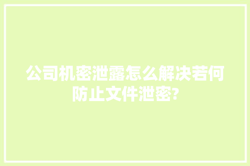 公司机密泄露怎么解决若何防止文件泄密?