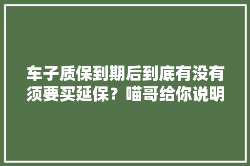 车子质保到期后到底有没有须要买延保？喵哥给你说明白了