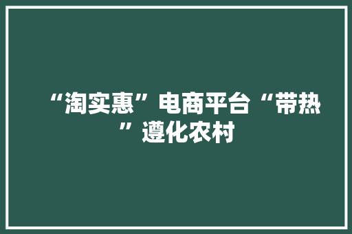 “淘实惠”电商平台“带热”遵化农村